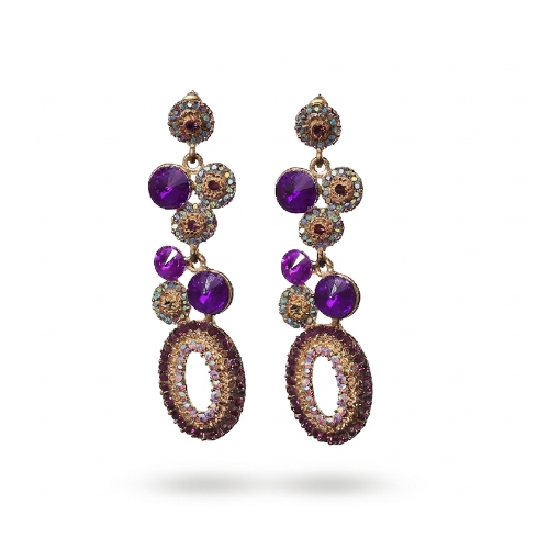 [EGF009] Purple and Gold Jewel Statement Earrings