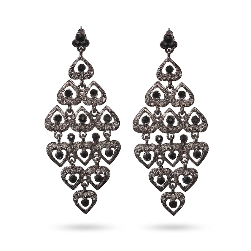 [EGF011] Gunmetal Black Heart Chandelier Earrings