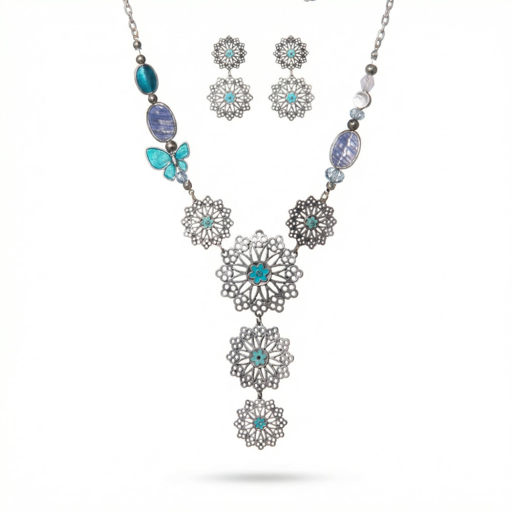 [EGNLF004] Turquoise Floral Filigree Butterfly Set