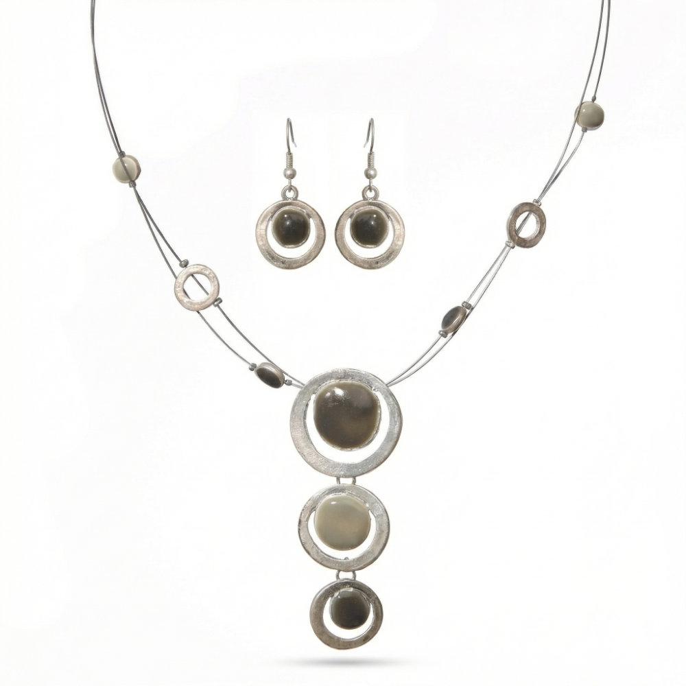 [EGNLF010] Earth Tone Cabochon Wire Necklace Set