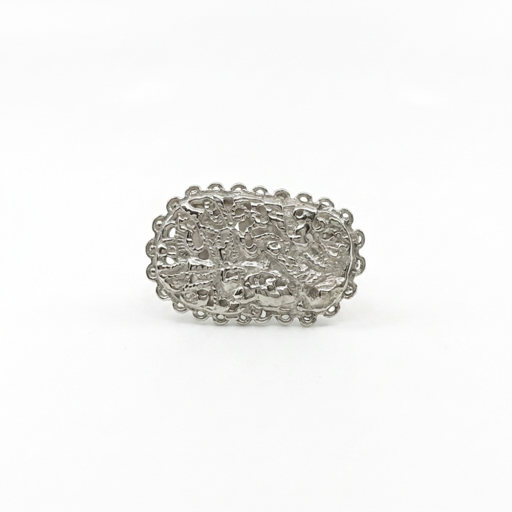 [BATCHTWOR002] Antique Silver Filigree Oval Lace Ring