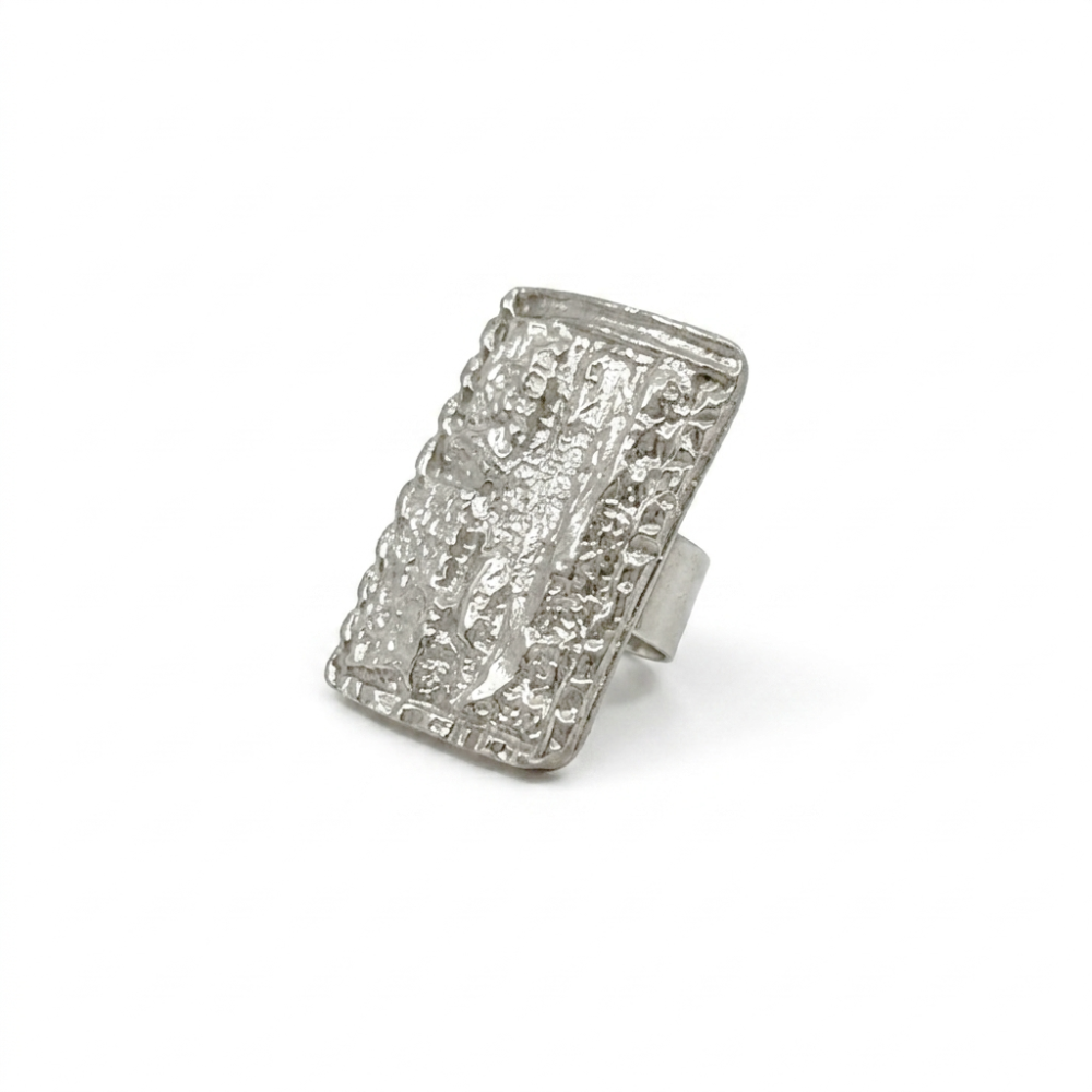 [BATCHTWOR005] Artisanal Hammered Silver Rectangular Statement Ring